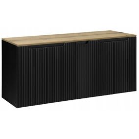 Szafka pod Umywalkę łazienkowa Furnidea 140 cm Wisząca z Blatem Dąb Czarny Nova Black Ryflowane Fronty 5 Drzwi 1 szt.