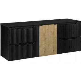 Szafka pod Umywalkę łazienkowa Furnidea 160 cm Wisząca z Blatem Czarny Nova Black Czarna Ryflowane Fronty 2 Drzwi 4 Szuflady 1 szt