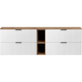 Szafka pod umywalkę łazienkowa Furnidea 180 cm wisząca 4 szuflady Flow dąb Wotan biała mat 1 szt.