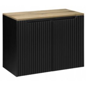 Szafka pod Umywalkę łazienkowa Furnidea 80 cm Wisząca z Blatem Dąb Nova Black Czarna Ryflowane Fronty 2 Drzwi 1 szt.