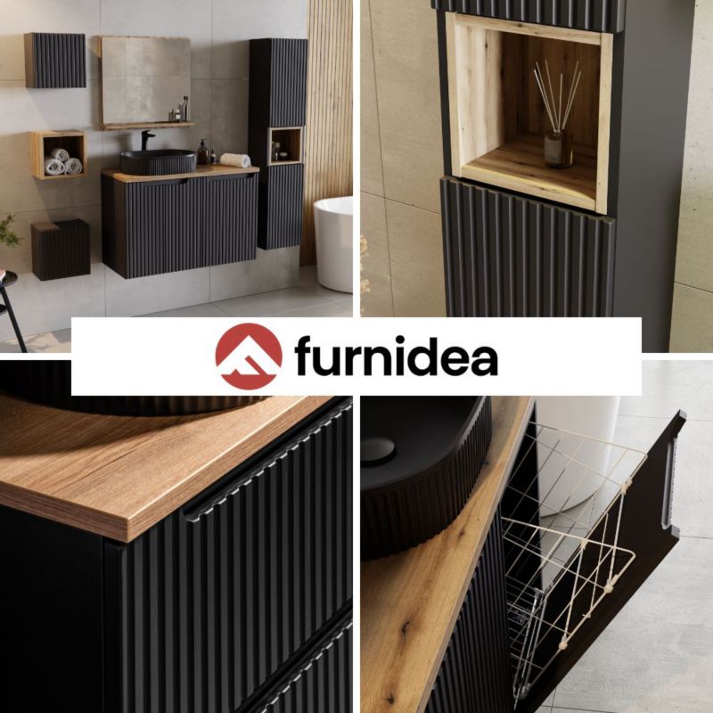 Szafka pod umywalkę łazienkowa Furnidea Nova Black czarna z blatem 50 cm ryflowana 2 szuflady 1 szt.