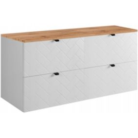 Szafka pod umywalkę Furnidea 120 cm biała wisząca z blatem dąb wotan frezowane szuflady Trend 1 szt.