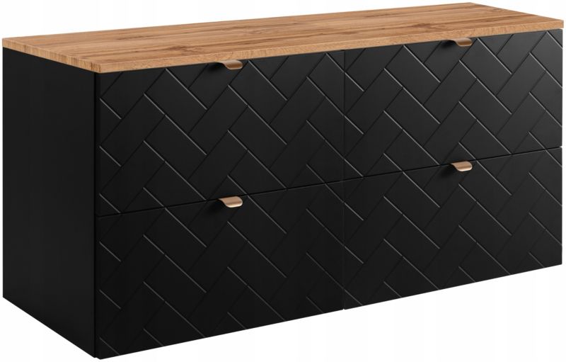 Szafka pod umywalkę Furnidea 120 cm czarna wisząca z blatem dąb wotan frezowane szuflady Trend 1 szt.