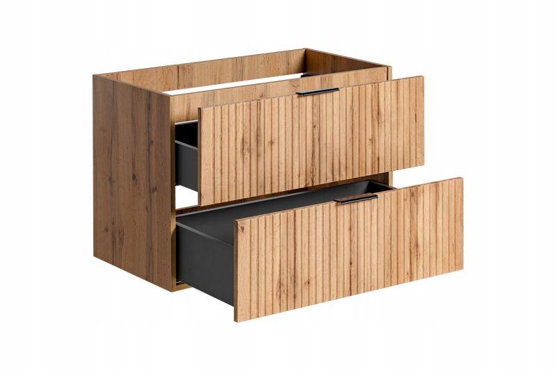 Szafka pod umywalkę Furnidea 120 cm dąb Wotan ryflowana z koszem na pranie Adel 1 szt.