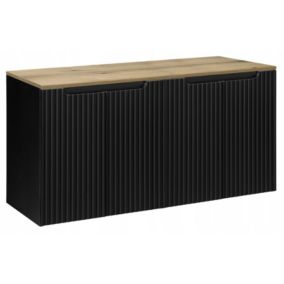 Szafka pod Umywalkę Furnidea 120 cm Wisząca z Blatem Dąb Czarna Ryflowane Fronty 4 Drzwi 1 szt.