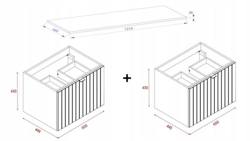Szafka pod umywalkę Furnidea 121 cm z blatem kaszmir naturalny Harmo 1 szt.
