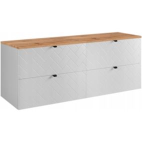 Szafka pod umywalkę Furnidea 160 cm biała wisząca z blatem dąb wotan frezowane szuflady Trend 1 szt.