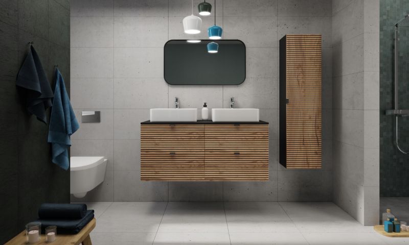 Szafka pod umywalkę Furnidea 160 cm czarna cztery szuflady frezowany front dąb craft LOFT 1 szt.