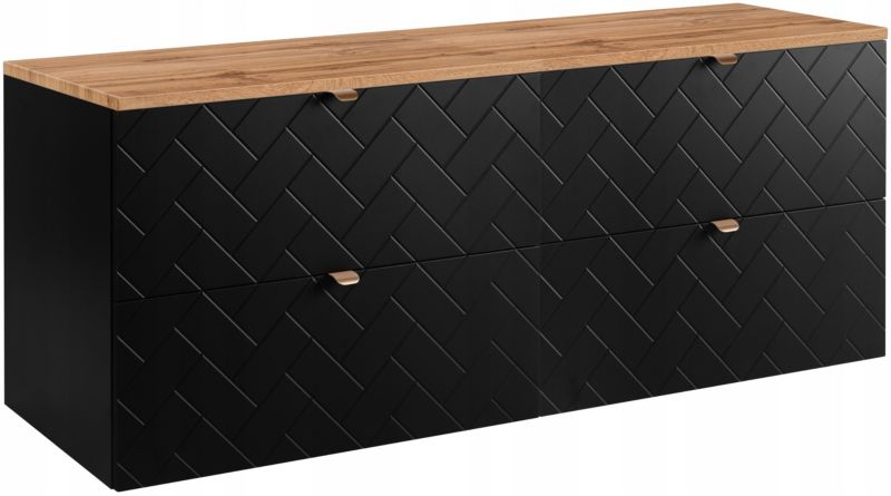 Szafka pod umywalkę Furnidea 160 cm czarna wisząca z blatem dąb wotan frezowane szuflady Trend 1 szt.