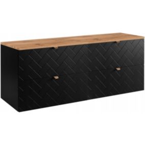 Szafka pod umywalkę Furnidea 160 cm czarna wisząca z blatem dąb wotan frezowane szuflady Trend 1 szt.