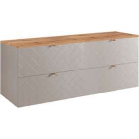 Szafka pod umywalkę Furnidea 160 cm czarna wisząca z blatem dąb wotan frezowane szuflady Trend 1 szt.