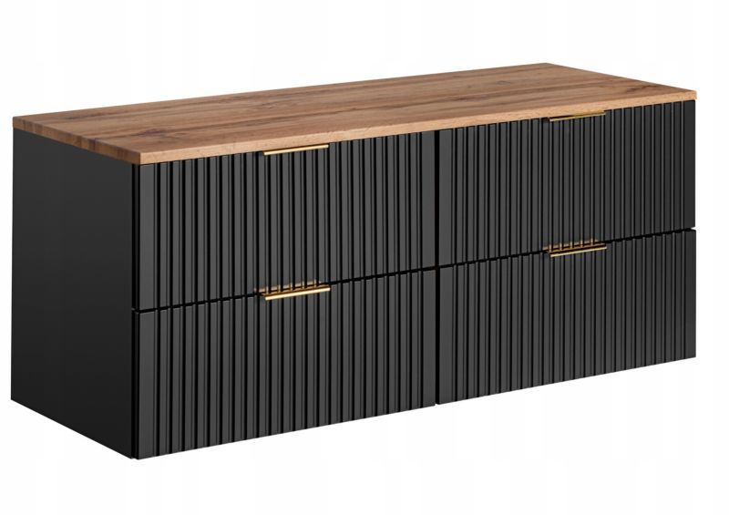 Szafka pod umywalkę Furnidea 160 cm czarny mat z blatem dąb Wotan Adel 1 szt.