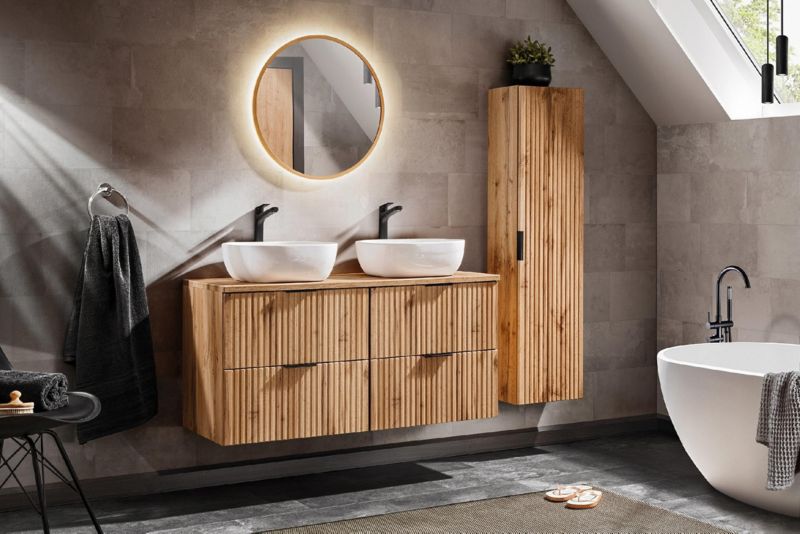 Szafka pod umywalkę Furnidea 160 cm dąb Wotan ryflowany Adel 1 szt.