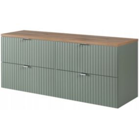 Szafka pod umywalkę Furnidea 160 cm szałwia z blatem dąb Coast Evoke ryflowany LINE REED GREEN 1 szt.