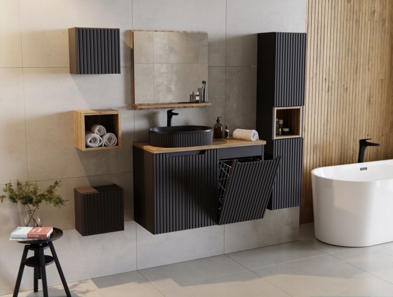 Szafka pod Umywalkę Furnidea 160 cm Wisząca z Blatem Nova Black Czarna 1 szt.