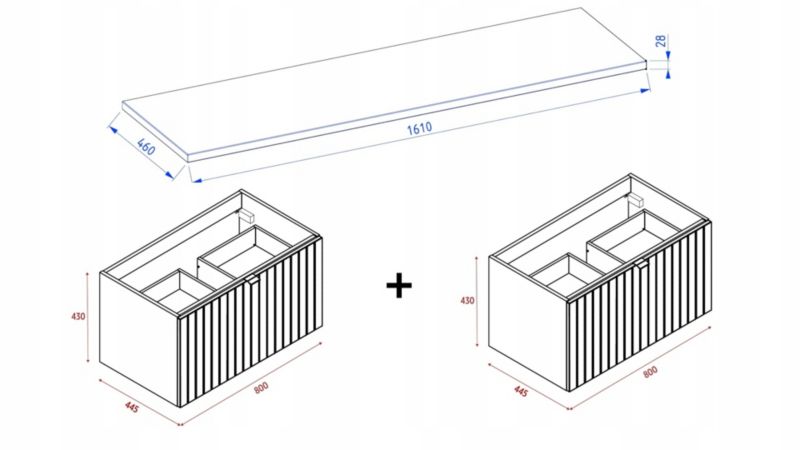 Szafka pod umywalkę Furnidea 161 cm z blatem kaszmir naturalny Harmo 1 szt.