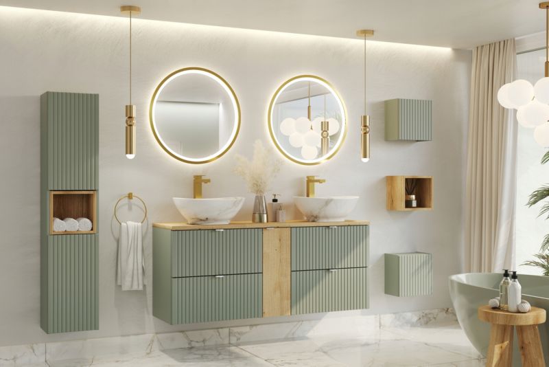 Szafka pod umywalkę Furnidea 50 cm szałwia z blatem dąb Coast Evoke ryflowany LINE REED GREEN 1 szt.