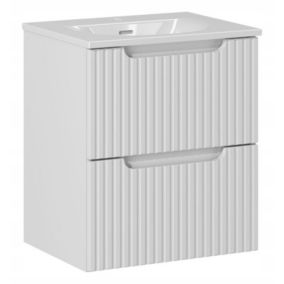 Szafka pod umywalkę Furnidea 50 cm wisząca biała ryflowane fronty Nova White 2 szuflady z umywalką wpuszczaną 1 szt.