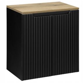 Szafka pod Umywalkę Furnidea 50 cm Wisząca z Blatem Dąb Czarna Ryflowane Fronty 2 Drzwi 1 szt.