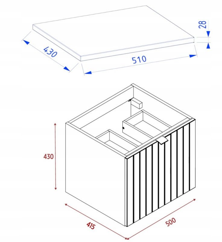 Szafka pod umywalkę Furnidea 51 cm lakierowana frezowana zielony półmat blat drewno Harmo 1 szt.