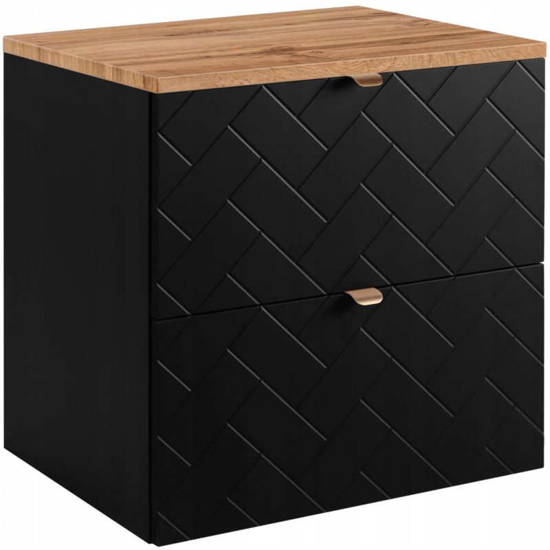 Szafka pod umywalkę Furnidea 60 cm czarna wisząca z blatem dąb wotan frezowane szuflady Trend 1 szt.