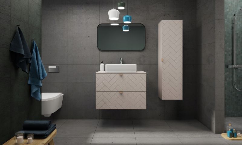 Szafka pod umywalkę Furnidea 60 cm czarna wisząca z blatem dąb wotan frezowane szuflady Trend 1 szt.