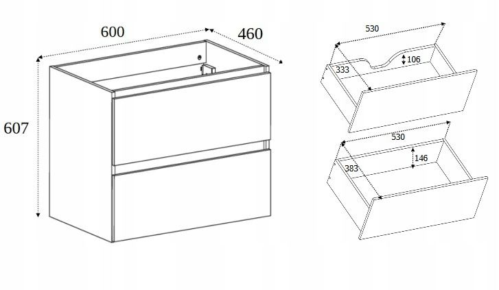 Szafka pod umywalkę Furnidea 60 cm dąb jasny wisząca z blatem Simple 1 szt.