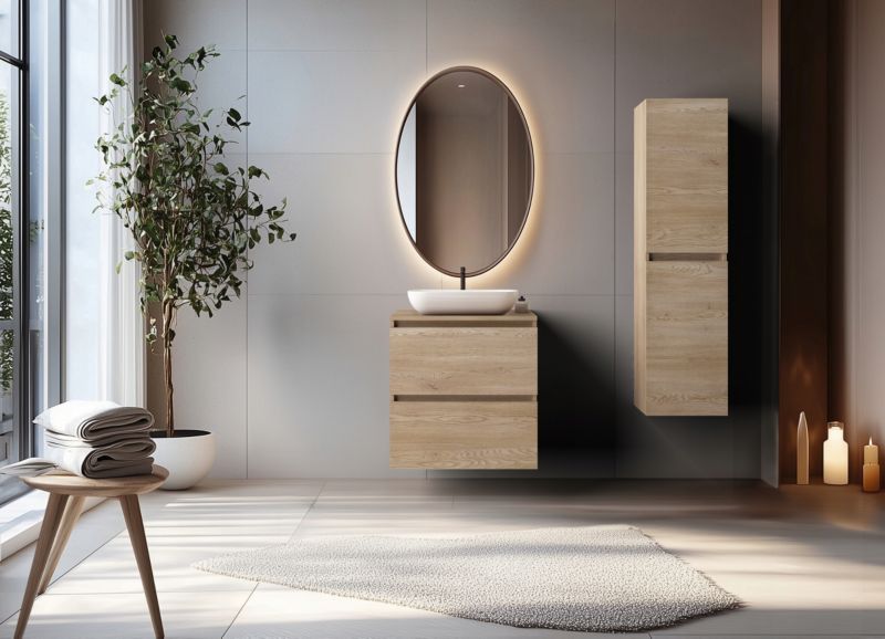 Szafka pod umywalkę Furnidea 60 cm dąb jasny wisząca z blatem Simple 1 szt.