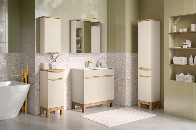 Szafka pod umywalkę Furnidea 60 cm kaszmir dąb Wotan laminowana Bali 1 szt.