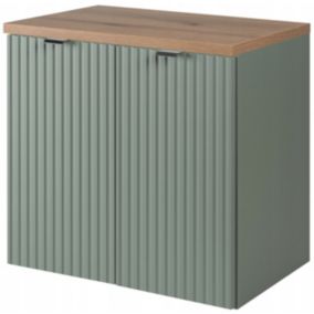 Szafka pod umywalkę Furnidea 60 cm szałwia z blatem dąb Coast Evoke ryflowany LINE REED GREEN 1 szt.