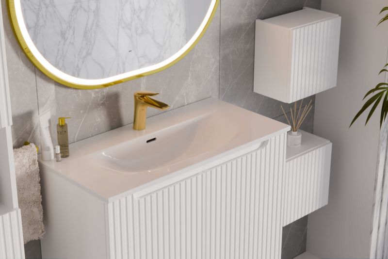 Szafka pod umywalkę Furnidea 60 cm wisząca biała ryflowane fronty Nova White 2 szuflady z umywalką wpuszczaną 1 szt.