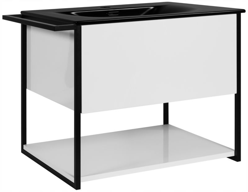 Furnidea skříňka pod umyvadlo, 60 cm, závěsná, lakovaná, bílý lesk, s černým umyvadlem LOV, 1 ks.