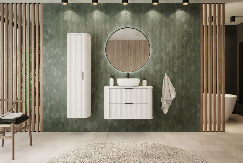 Szafka pod umywalkę Furnidea 60 cm wisząca ryflowana z szufladami biała GLAMOUR 1 szt.