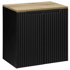 Szafka pod Umywalkę Furnidea 60 cm Wisząca z Blatem Dąb Czarna Ryflowane Fronty 2 Drzwi 1 szt.