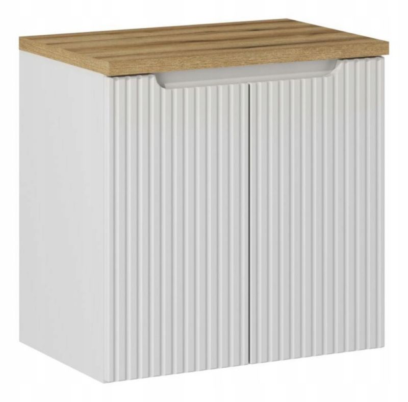Szafka pod Umywalkę Furnidea 60 cm Wisząca z Blatem Dąb Nova White Ryflowane Fronty 2 Drzwi 1 szt.