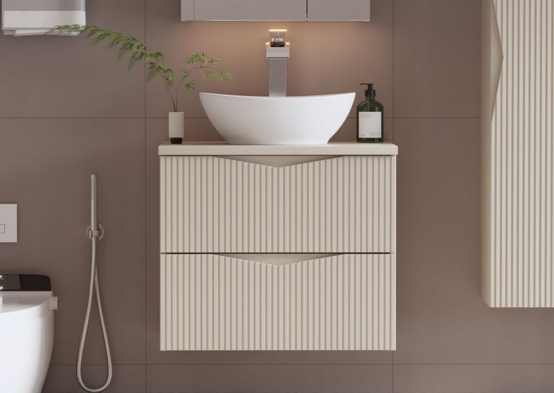 Szafka pod umywalkę Furnidea 60 cm z blatem beż czarny Cleo 1 szt.