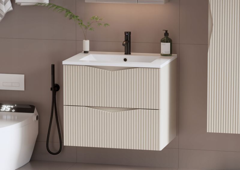 Szafka pod umywalkę Furnidea 60 cm z blatem beż dąb Wotan Cleo 1 szt.