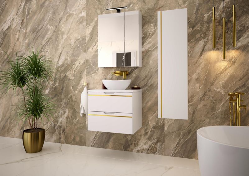 Szafka pod umywalkę Furnidea 60 cm z blatem biały frezowana złota listwa Espero 1 szt.