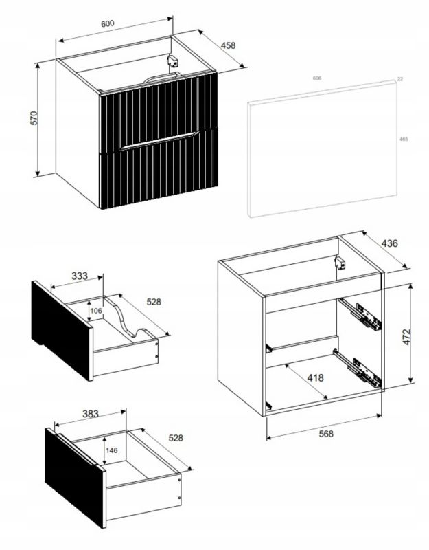 Szafka pod umywalkę Furnidea 60 cm z blatem dąb cremona ryflowana Nordic Cremona 1 szt.