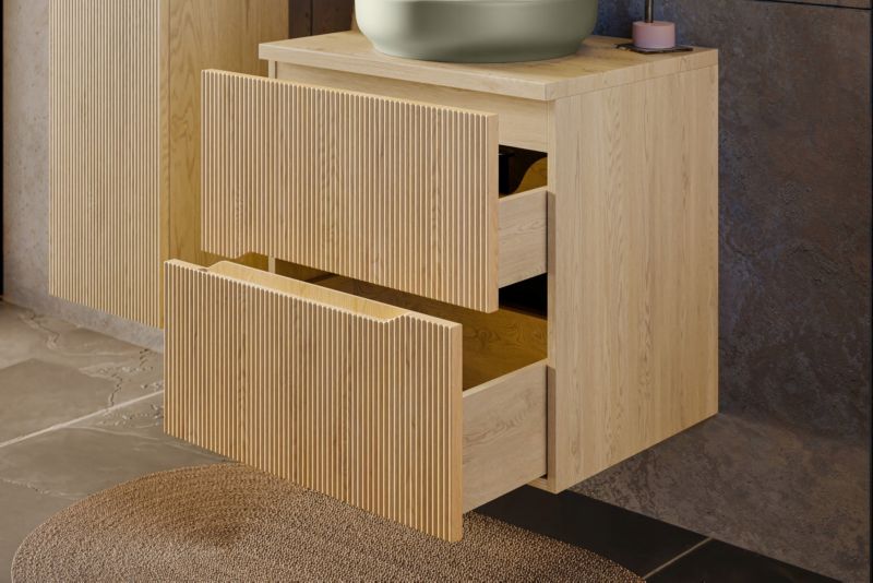 Szafka pod umywalkę Furnidea 60 cm z blatem dąb cremona ryflowana Nordic Cremona 1 szt.