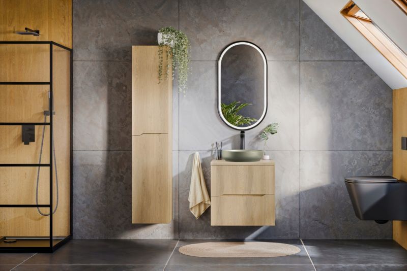 Szafka pod umywalkę Furnidea 60 cm z blatem dąb cremona ryflowana Nordic Cremona 1 szt.