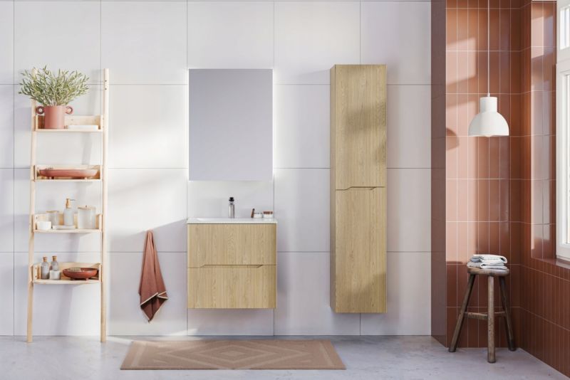 Szafka pod umywalkę Furnidea 60 cm z blatem dąb cremona ryflowana Nordic Cremona 1 szt.