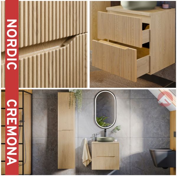 Szafka pod umywalkę Furnidea 60 cm z blatem dąb cremona ryflowana Nordic Cremona 1 szt.
