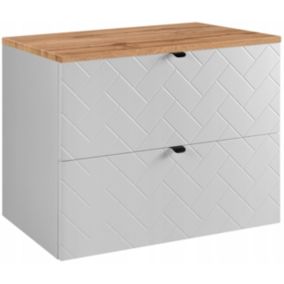 Szafka pod umywalkę Furnidea 80 cm biała wisząca z blatem dąb wotan frezowane szuflady Trend 1 szt.