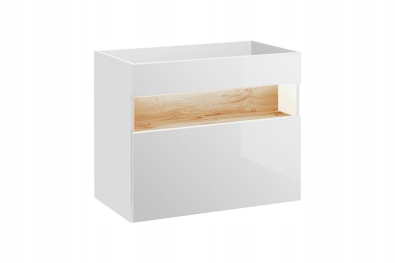 Szafka pod umywalkę Furnidea 80 cm biały połysk LED dąb Wotan Bahama 1 szt.