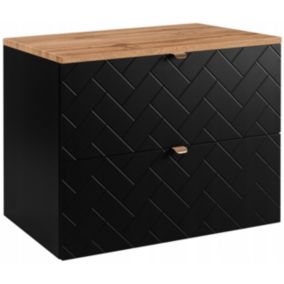 Szafka pod umywalkę Furnidea 80 cm czarna wisząca z blatem dąb wotan frezowane szuflady Trend 1 szt.