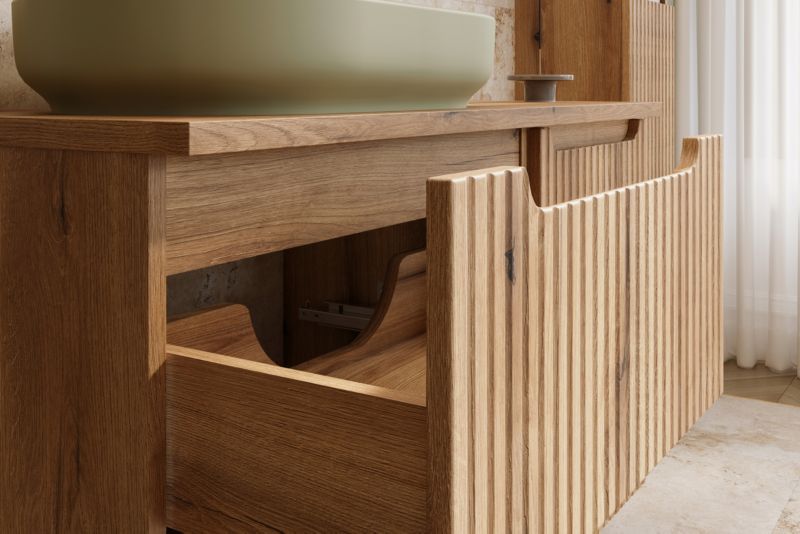 Szafka pod umywalkę Furnidea 80 cm dąb Coast Evoke ryflowana Nova 1 szt.