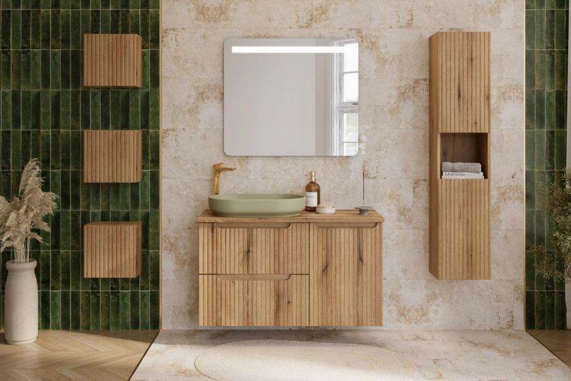 Szafka pod umywalkę Furnidea 80 cm dąb Coast Evoke ryflowana Nova 1 szt.