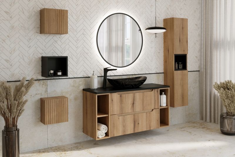 Szafka pod umywalkę Furnidea 80 cm dąb Coast Evoke ryflowana Nova 1 szt.