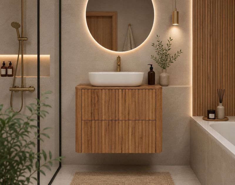 Szafka pod umywalkę Furnidea 80 cm dąb Craft złoty LINEA 1 szt.